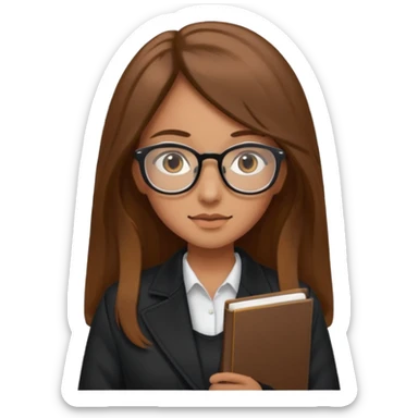 A girl with long brown hair and Thin reading glasses and black jacket  sticker