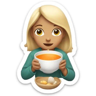 Girl using shell to eat soup sticker