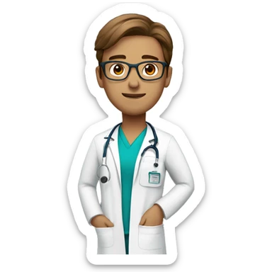 Make Doctor in scrubs and stethoscope with brown hair and glasses sticker