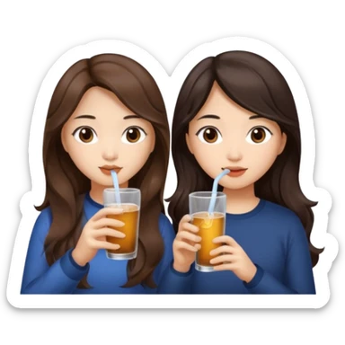 Two girls drinking they’re both Asian but one has wavy brown hair and the other has long straight dark hair sticker