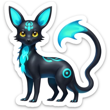 Shiny Aural Iridescent Fluorescent Bioluminescent Umbreon-Amaura-Salandit-Fakémon-fusion (full body) sticker