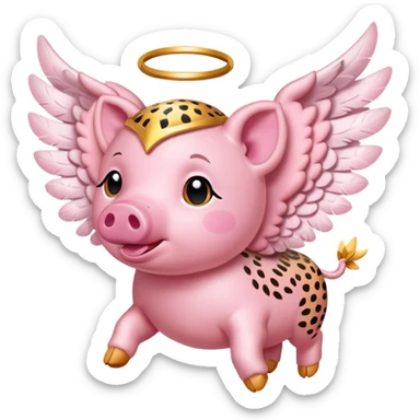 Cheetah print flying pig with angel wings sticker
