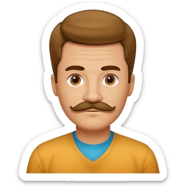 mustached man with hair till the neck and colored shirt sticker