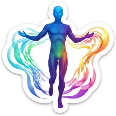 Male silhouette composed of ethereal flowing energy waves, abstract style aura forming the shape of a man, no facial features sticker
