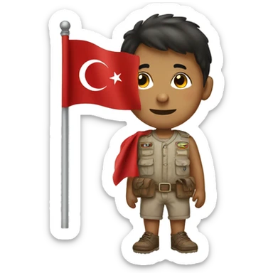 Сidly boy with a Turkish flag sticker