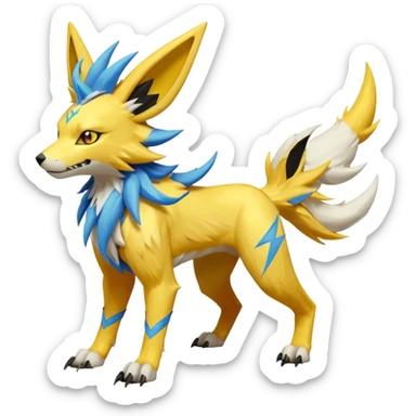 Feral Quadrupedal Digitigrade Electrike-Jolteon-Renamon-Zeraora-Vernid-Sergal-fusion-hybrid-creature, full body  sticker