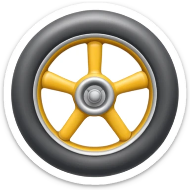 Isometric view of airplane landing gear in emoji style — one inflated, puffy wheel with a strut, soft 3D look, rounded shapes, clean and minimal design, cartoon-like, emoji aesthetic, white background sticker