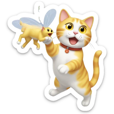 Yellow and white cat catching a fly sticker