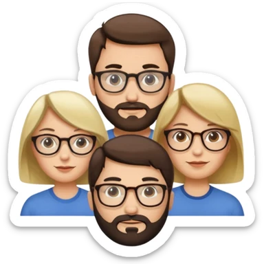 Four people including a man with hair and glasses, a man with a beard and no glasses, a woman with long brown hair and no glasses and a woman with a blonde bob and no glasses sticker