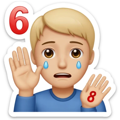 MAke me an emoji of someone crying and holding up the number 67 sticker
