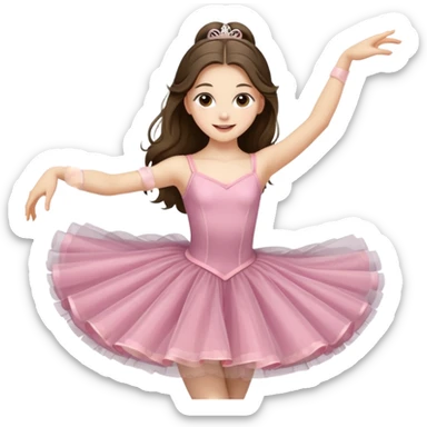 happy pretty white brunette teen long hair with hazel eyes in a ballet costume and point shoes dancing sticker