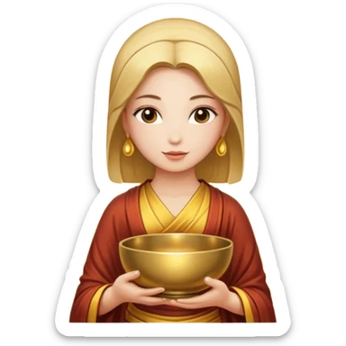 A woman holds a Buddhist bowl in her hands. There is a glow around the girl. sticker