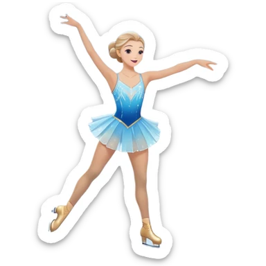 An icon featuring a graceful figure skater performing a spin on a sparkling ice rink. The scene includes a shimmering rink, colorful spotlights, snowflakes gently falling from the sky, and an audience in the stands, with a snowy landscape visible through large windows. Transparent background. sticker