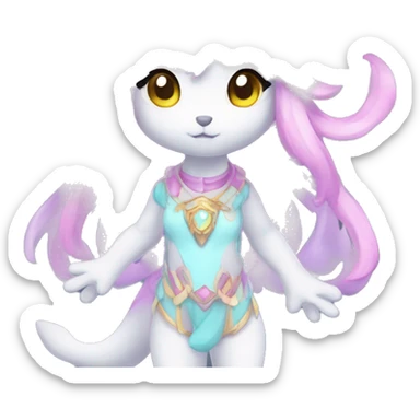 Cute Kawaii Anthro Sona Colorful Ethereal Pretty see Godly Celestial Shiny Fakemon Full Body sticker