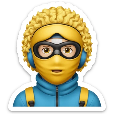 make a yn in a ski mask but but the mask is only covering his mouth and his hair is curly and yellow skin like emoji sticker