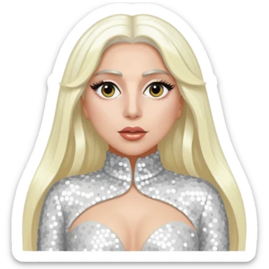 Lady Gaga with long platinum blonde hair, white sequin outfit sticker