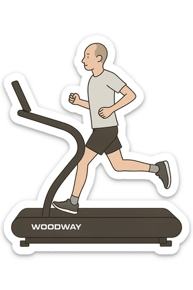 uomo che corre sul tapis roulant ma è secco e senza muscoli. sticker