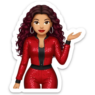 Jordin Sparks with long dark brown hair, red sequin outfit sticker