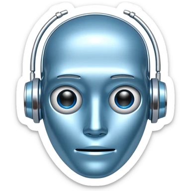 ai agent light blue metalic face bot sticker