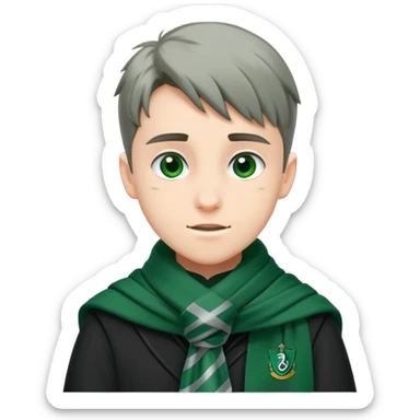Student in Slytherin uniform with green and silver scarf falling over sticker
