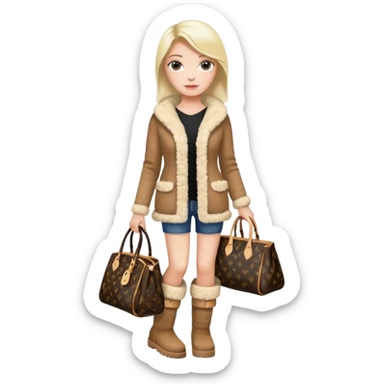 Woman standing with a luxury LV handbag wearing UGG boots.  sticker