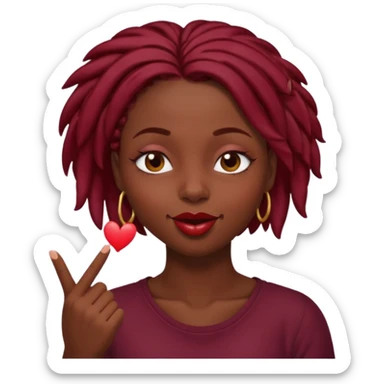 A dark skin, black girl with short burgundy locs  winking and blowing a kiss sticker