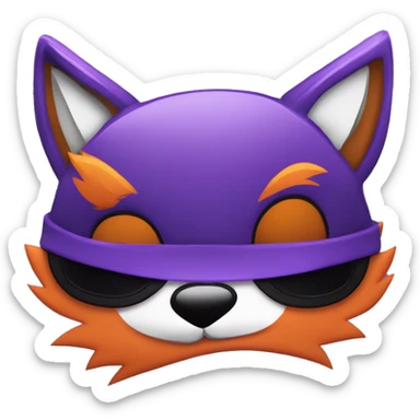 purple ad orange fox with wry smile, black sunglasses flat brim hat sticker