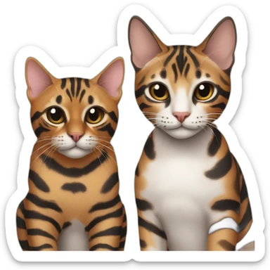 two-cats-bengal-and-small-cat-black-together sticker