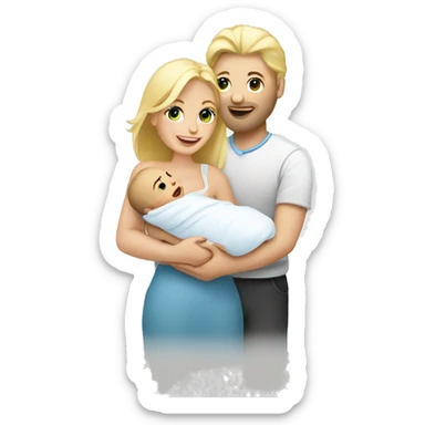 blonde european couple holding newborn sticker