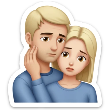 	“A woman gently strokes a sad man’s head to comfort him.” sticker