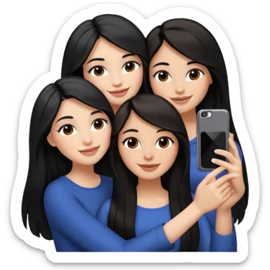 3 girl friends, one with black long hair light skin. one with brown hair long and the last girl one with black with brown medium length hair. Glammed up and hugging  and one talking a selfie and all of them smiling and looking girly all same skin tone  sticker