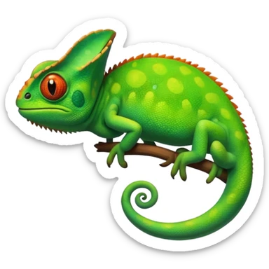 please create an animated color changing emoji that can be used as favicon . the default colour must be green and then its colour must change. the chemeleon should look to the left side. The chemeleon should look happy. The colour of the chemeleon is not changing sticker