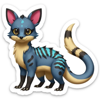 Rare exotic cute epic aesthetic colorful Salandit-Eevee-Civet-species-Fakemon-hybrid-creature, with markings, full body sticker