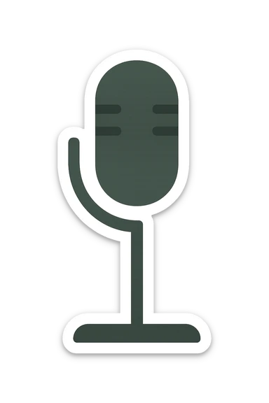 Create a minimalist microphone on a stand with the shape as shown in the reference image. Use a dark green color. The style should resemble iOS emoji style, without any smileys or faces. Transparent background. sticker