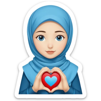 Turkish beautiful finish Konya girl blue eyes with autumn design hijab islamic dress and making heart with hands and with thank you text sticker