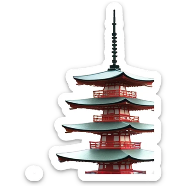 japanese pagoda with mount fuji in the backgro sticker