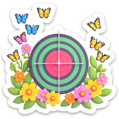 A target bullseye with butterflies and spring blossoms sticker