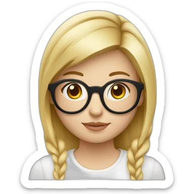 Une fille blonde avec une queue de cheval avec des lunettes ronde et haut blanc sticker