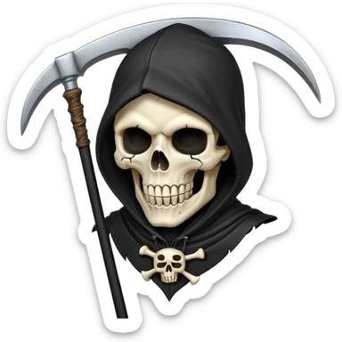 zoomed black hood skull scythe sticker