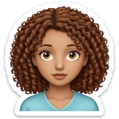a girl with brow curly hair with brown highlights and medium colored skin with brow eyes and lashes sticker