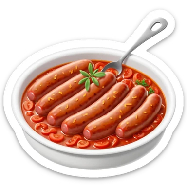 emoji of Rougail saucisse meal. Typical Reunion island meal consisted of Sliced sausage in tomato sauce (strong red color) with thym  sticker