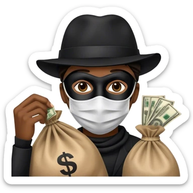 persona - con antifaz negro - gorro negro y bolsa de dinero  sticker