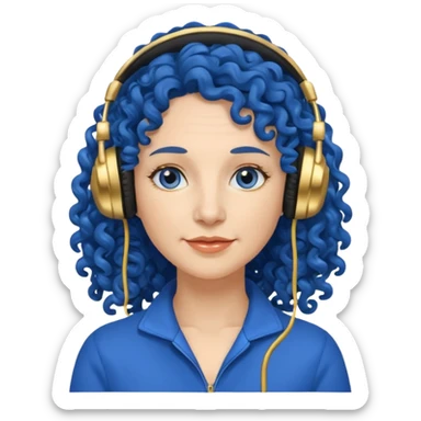 blue haired earringed heaphone wearing middle aged woman very very curly long haired sticker