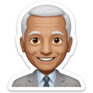 70 yr old indian man, almost bald, some white hair, light grey business suit, big smile, dark brown skin, no moustache, dark brown eyes
 sticker