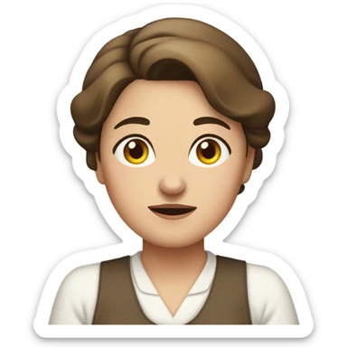 "A middle-aged woman with tired eyes, brown hair tied back, and a warm but worried look. She wears a simple dress with an apron." sticker