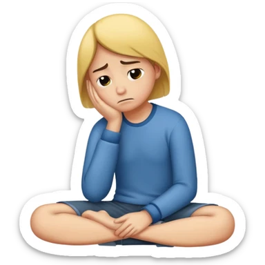 A person sitting with sad feeling sticker