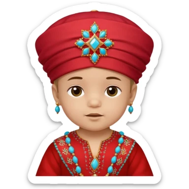  baby boy dressed in colorful ghalibiya with delicate decorations with a red Moracain hat  sticker