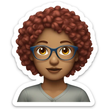 olive-skin girl with burgundy curly hair and clear glasses with blue eyes sticker