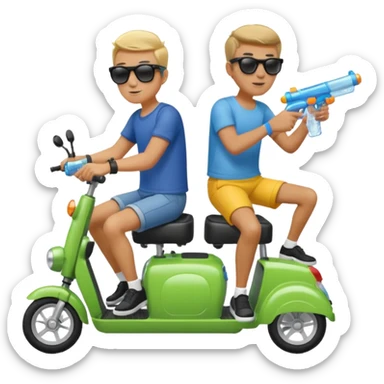 2 men on mobility scooters with water pistols sticker