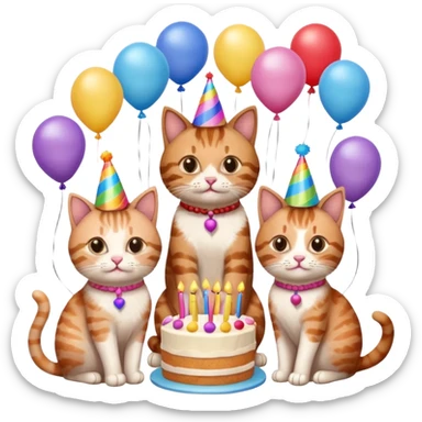 3 cats and a kitten at a birthday party sticker
